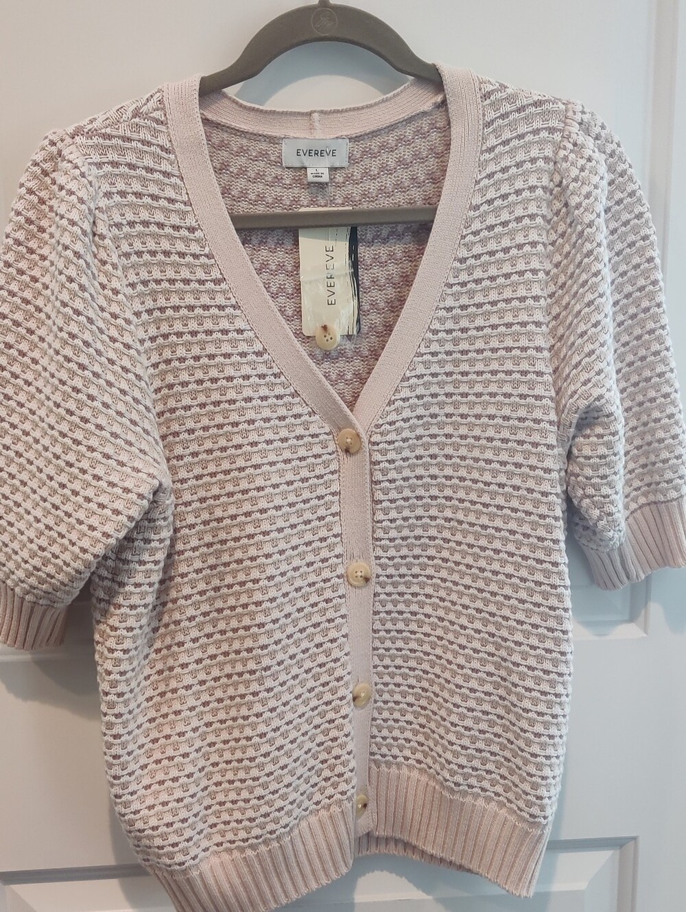 NWT Evereve Pale Pink Textured Knit Button-Front Cardigan